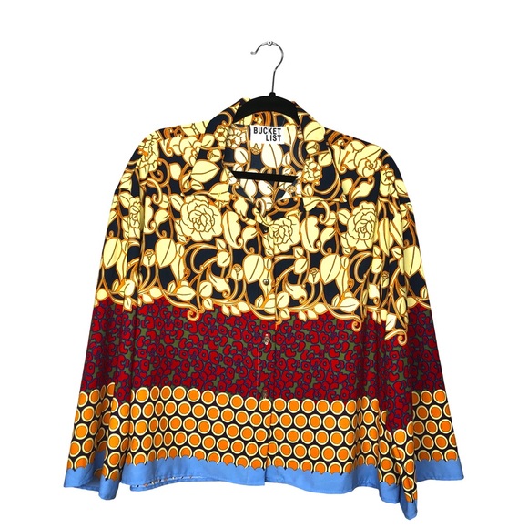 Bucket List Patterned Boxy Button Up Blouse - Picture 1 of 7